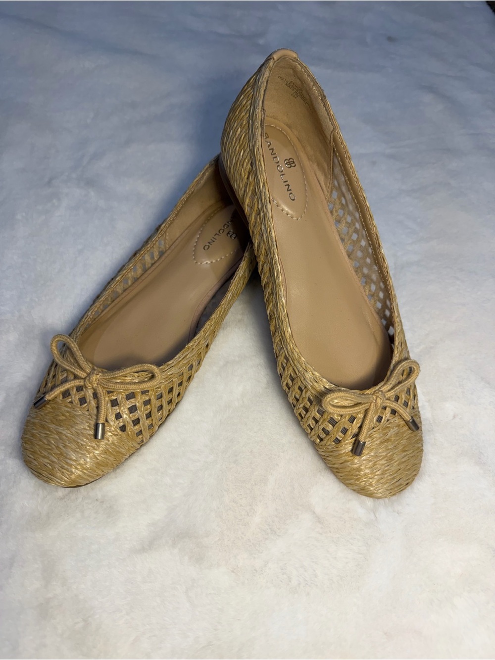 Bandolino Natural Tan Woven Bow Ballet Flats